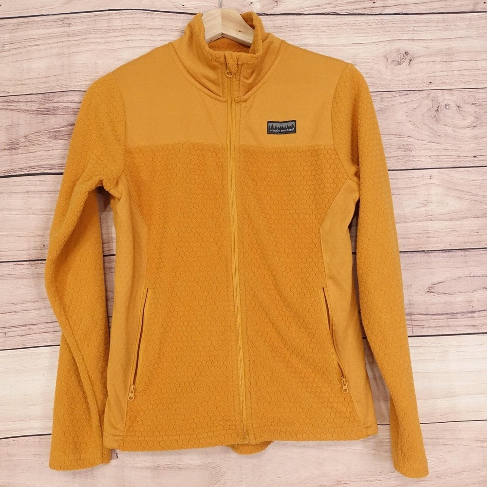 Simply Southern Fleece Jacket Womens Small Yellow Full Zip Pockets Collared